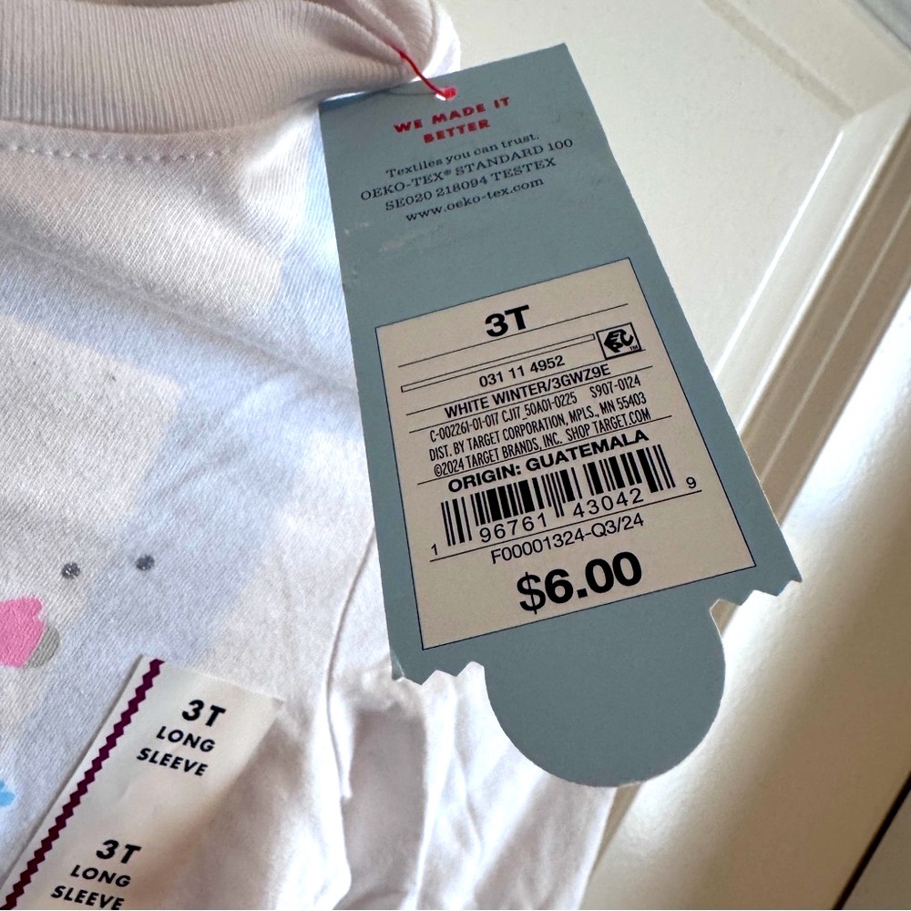 Cat & Jack White Toddler Girl Kids Long Sleeve White Holiday Shirt Top New 3T - Picture 7 of 7